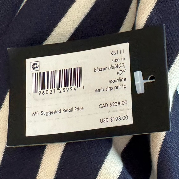 NWT Kate Spade Mainline Navy Blue and White‎ Striped Top Size Medium - Picture 10 of 12